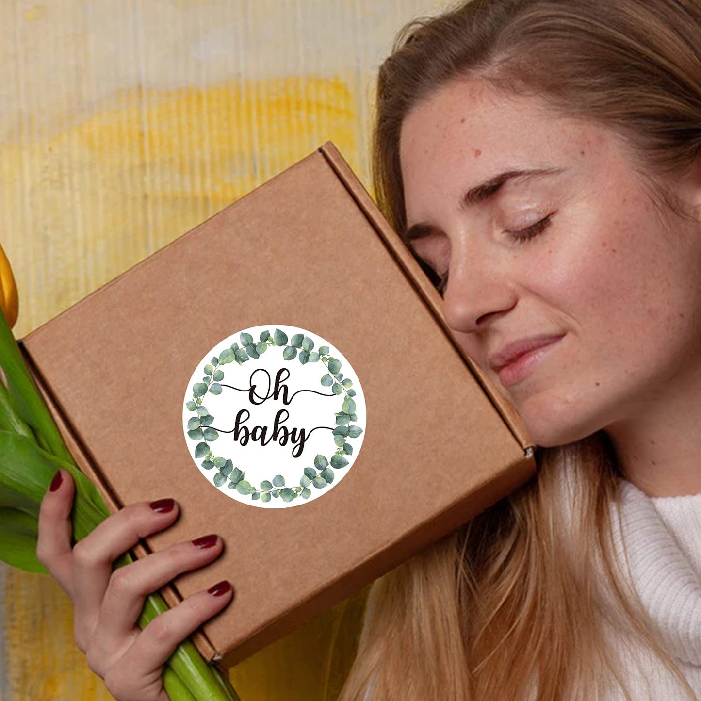 50 Greenery Wreath Oh Baby Gender Neutral Stickers - Baby Shower Favors Stickers - Thank You Labels For Baby Shower 2 Inch.