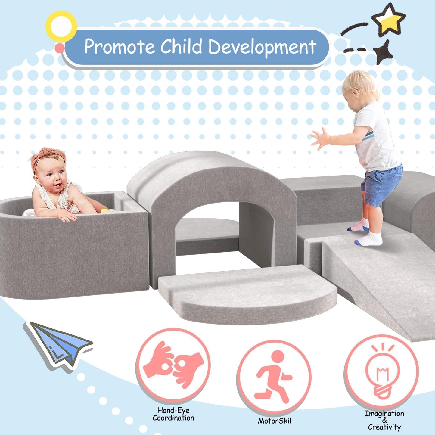 Indoor Toddler Climbing Toys With Foam Ball Pit, 7-Piece Foam Climbing Blocks For Toddlers, Soft Play Climbing For Toddlers, Ins