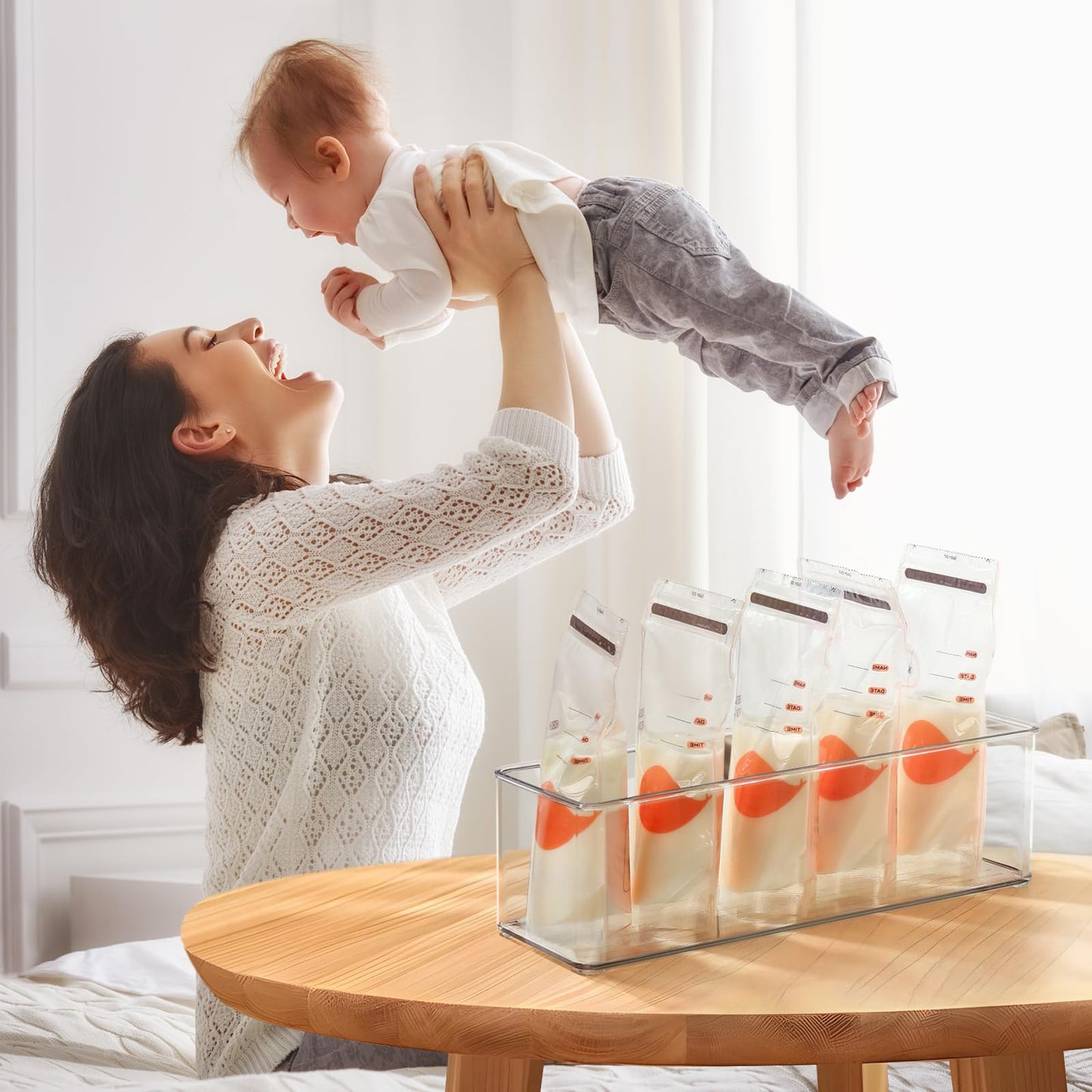 Hudgan 4 Pcs Breastmilk Storage Container Set, Space-Efficient For Breast Milk Storage In Fridge Freezer, Fits The Lansinoh And