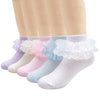 4/5/6 Pack Baby Toddler Girls Ruffle Socks White Princess Eyelet Frilly Lace Ankle Cotton Dress Socks For Little/Big Kids 9-12 Y