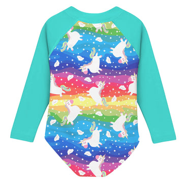 Uideazone Kid Girls Baby One-Piece Full Body Swimsuit Uv50+ Swimwear Bathing Suit Beach Surfing Long Sleeve Shirt 4-5T