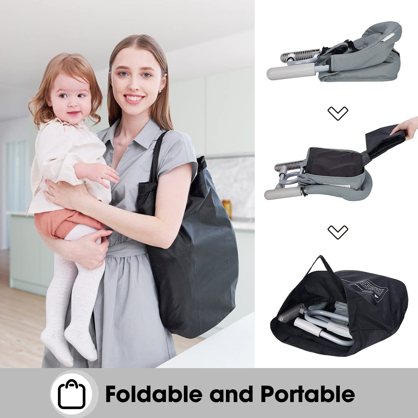 Hook On Chair, Veeyoo Clip On High Chair Folding Fast Table Chair With Storage Bag, Portable Baby Feeding Seat Attach To Table F