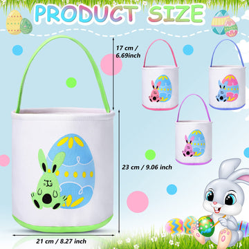 Honeydak 4 Pcs Easter Bunny Basket Bags For Kids Canvas Bunny Totes Bag Bucket For Easter Eggs Toys Rabbit Easter Hunt Basket Wi