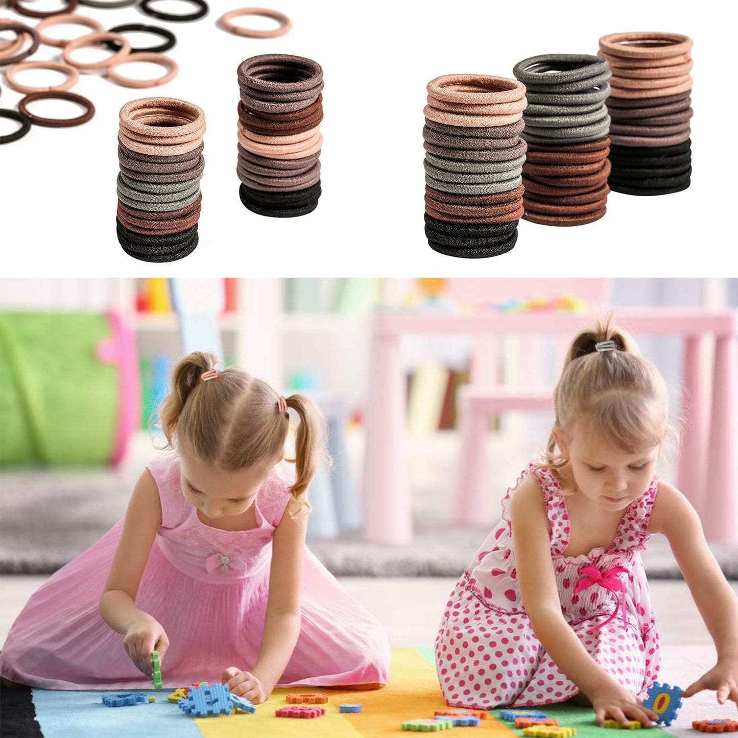 200Pcs Elastic Hair Ties, No Crease Hair Small Ponytail Holders For Kids Girls Baby Toddler, Neutral Color, Christmas Gifts Holi