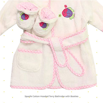 Spasilk 100% Cotton Hooded Terry Bathrobe With Booties, White Fish, One Size