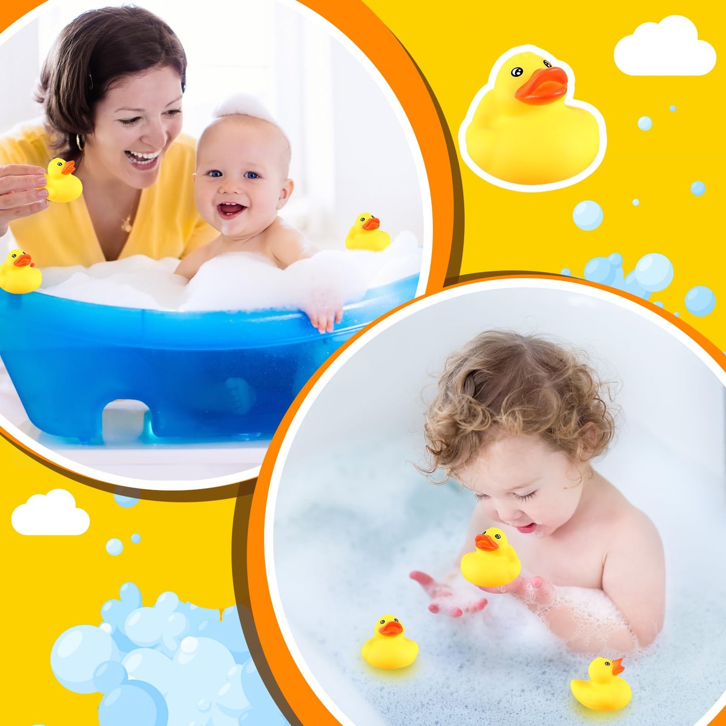 Lenwen 50 Pcs 2.2 Inch Waterproof No Hole Rubber Ducks Bath Toy with Sealed Plug Without Hole Bathtub Floating Bath Toy for Birt