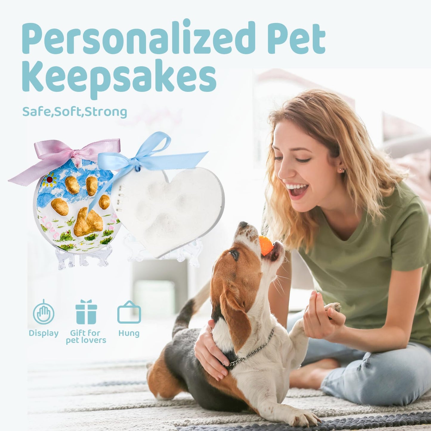 Tubuui Clay Paw Print Kit For Dogs Cats (Makes 2), Pawprint Keepsake Kit,No Mess Baby Hand And Footprint Kit Ornament With Clay