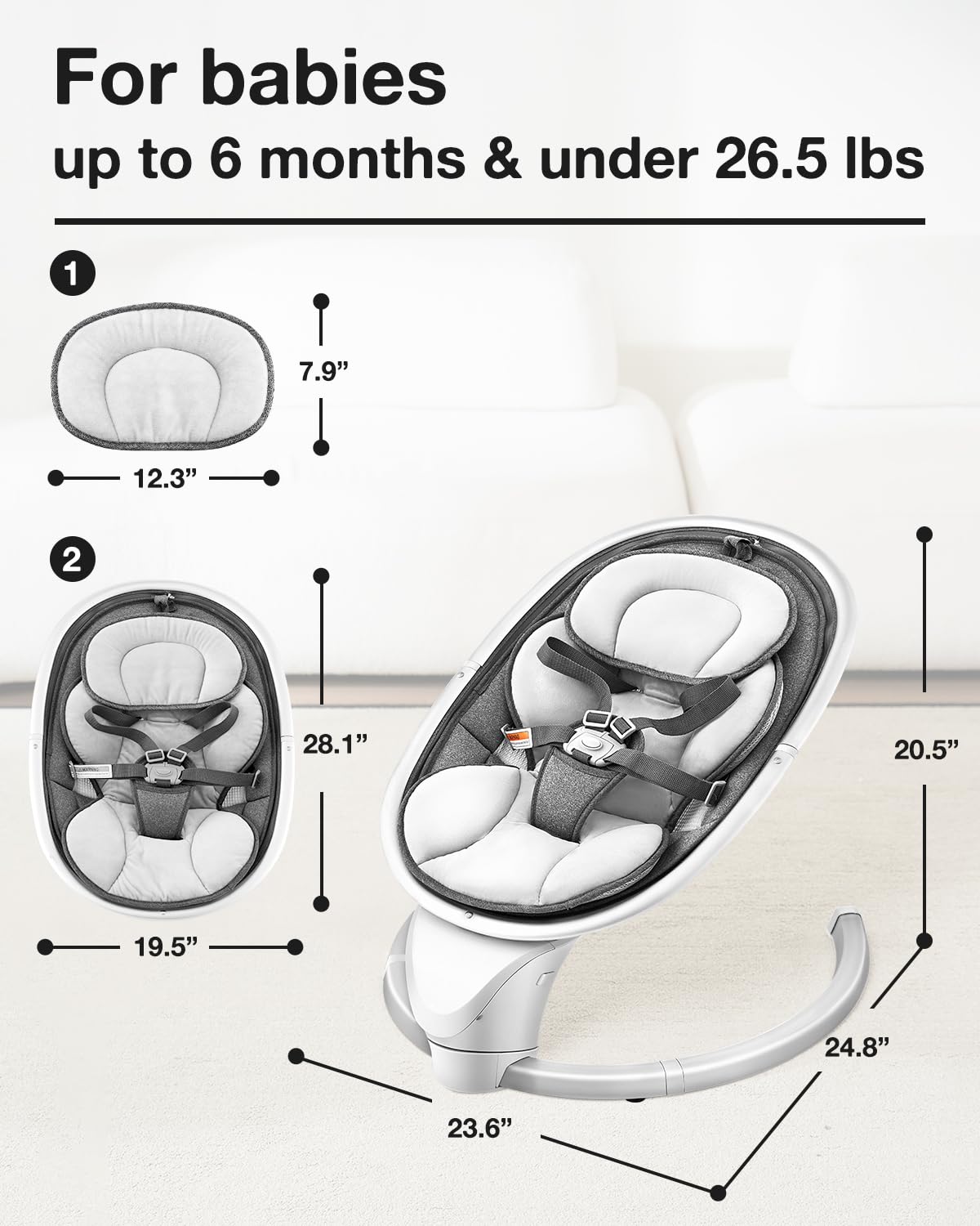 Baby Swings For Infants, Infant Swings With Music, 5 Speeds And Remote Control, Compact Baby Swing For Newborns Boys Girls