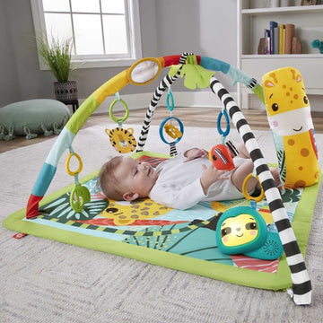 Fisher-Price Baby Playmat 3-In-1 Rainforest Sensory Gym With Music & Lights, Tummy Wedge & 5 Developmental Toys For Newborns 0+