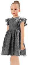 2Bunnies Girl Baby Toddler Vintage Lace Pom Pom Flutter Sleeve Easter Birthday Outfit Dress (Steel Gray, 5)