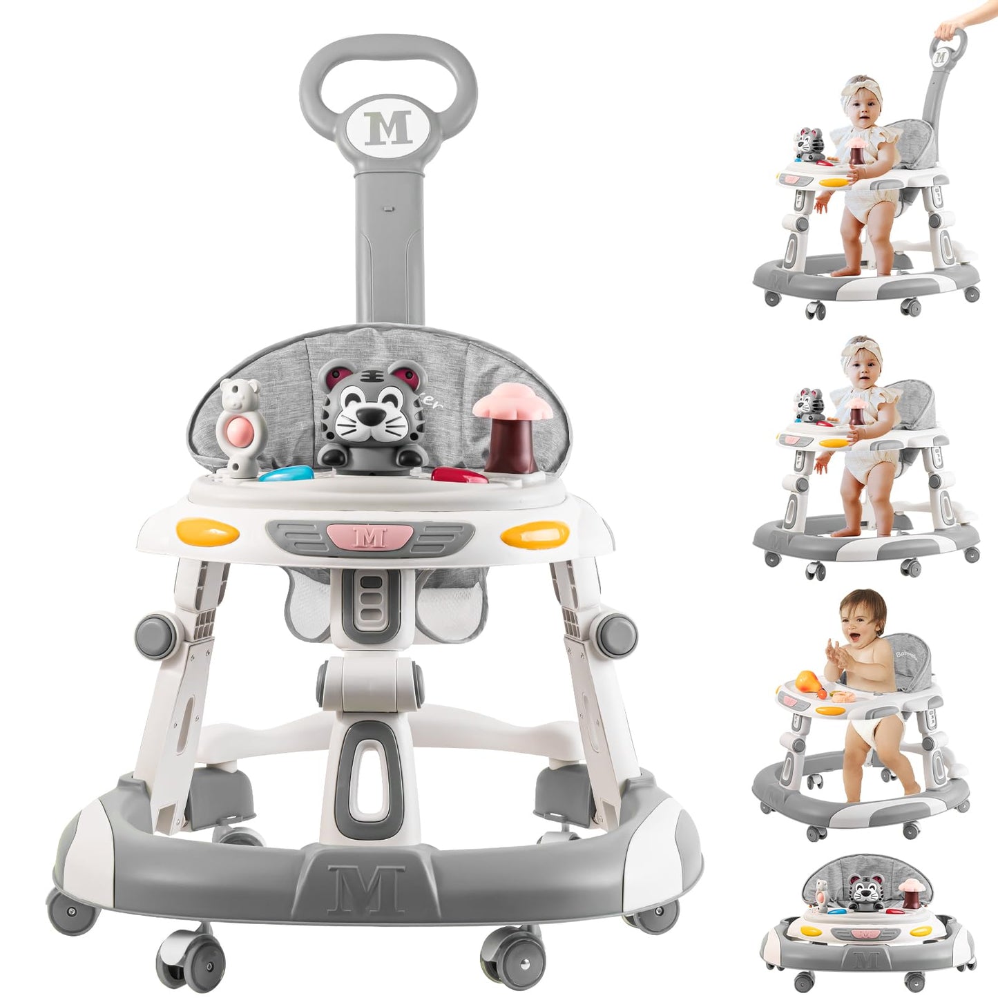 Baby Walker, 4-in-1 Foldable Baby Walkers and Baby Activity Center with Toys Tray,3-Gear Height Adjustable Infant Toddler Baby W