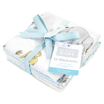 Hudson Baby Unisex Baby Flannel Cotton Washcloths 12-Pack, Boy Safari World, One Size
