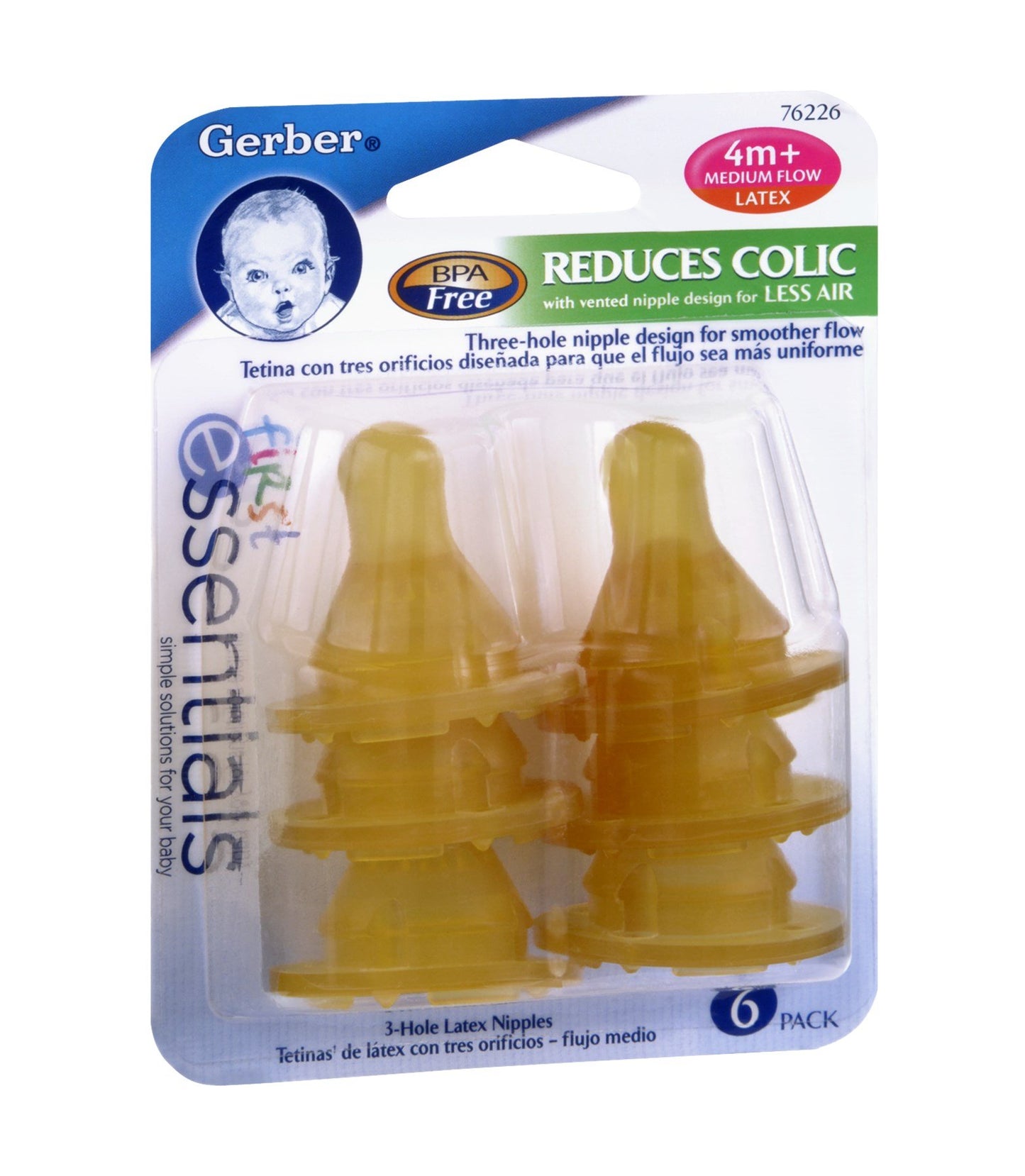 First Essentials by NUK Latex Baby Bottle Nipples, 6 Pack