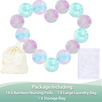 Wegreeco Nursing Breast Pads (14 Pack) + Laundry Bag & Travel Storage Bag, 4.7 Inch - Washable & Reusable Breastfeeding Nursing