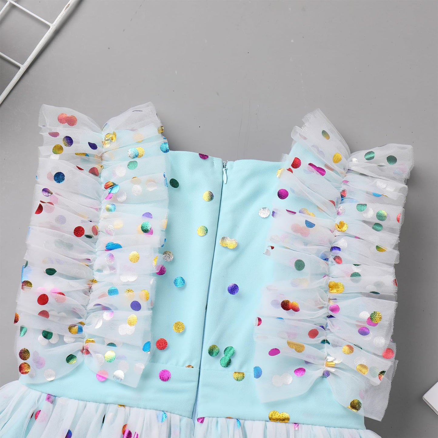 Ibtom Castle Baby Girl Blue Dress: Flower Girl Dress Toddler Sequin Birthday Cake Smash Infant Ruffled Polka Dots Embroidered We