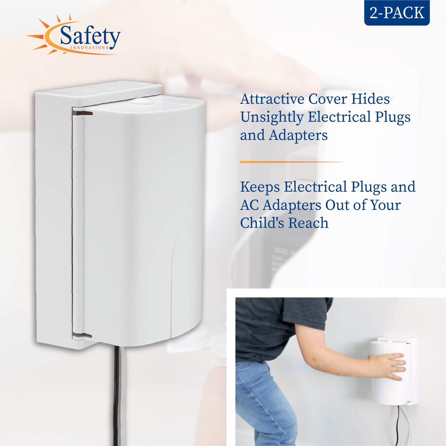 Safety Innovations Twin Door Baby Safety Outlet Cover Box For Babyproofing Outlets - More Interior Space For Extra Large Electri