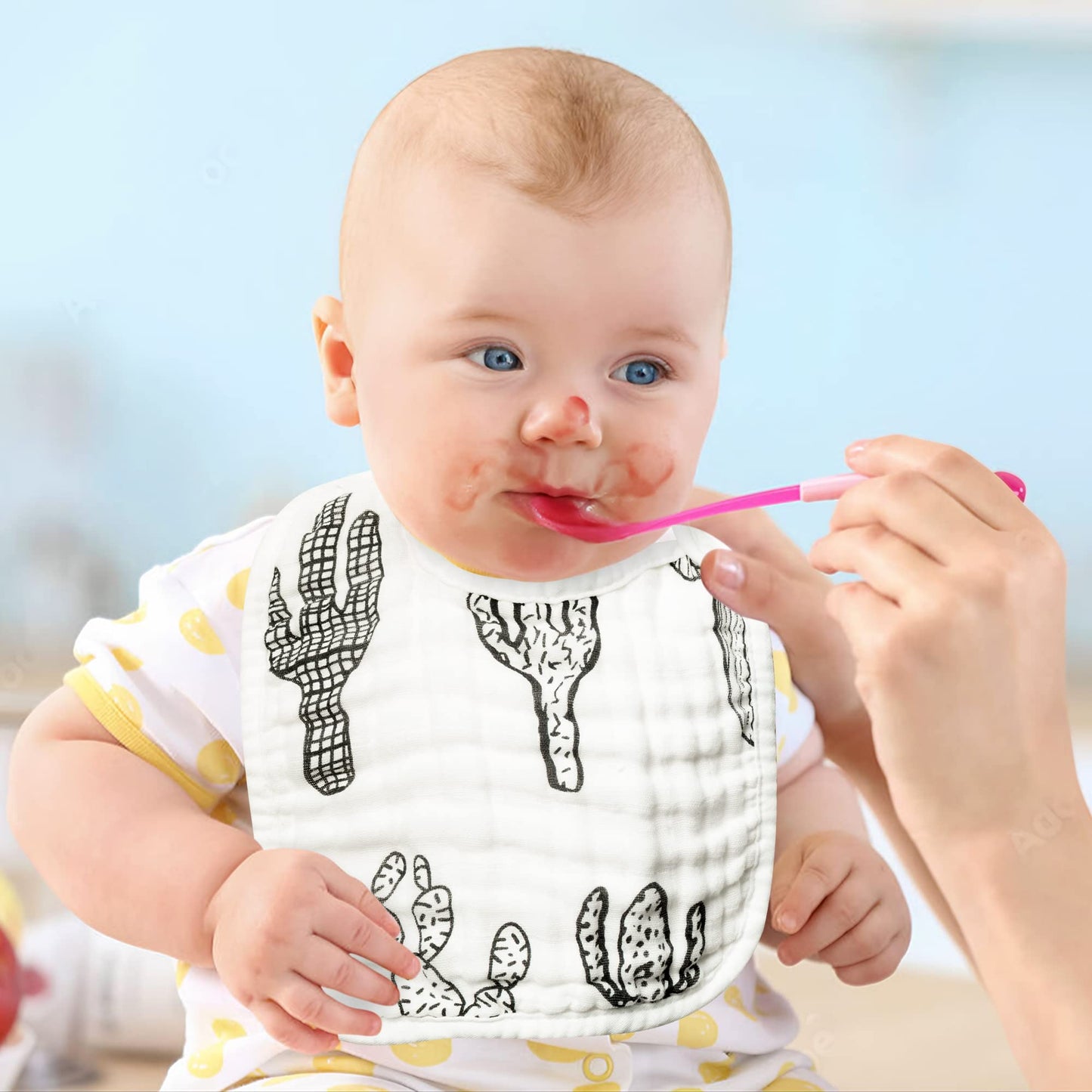 Zainpe 6Pcs Snap Muslin Cotton Baby Bibs Ice Cream Cactus Pattern Black Infants Feeding Bib Adjustable Machine Washable Unisex B