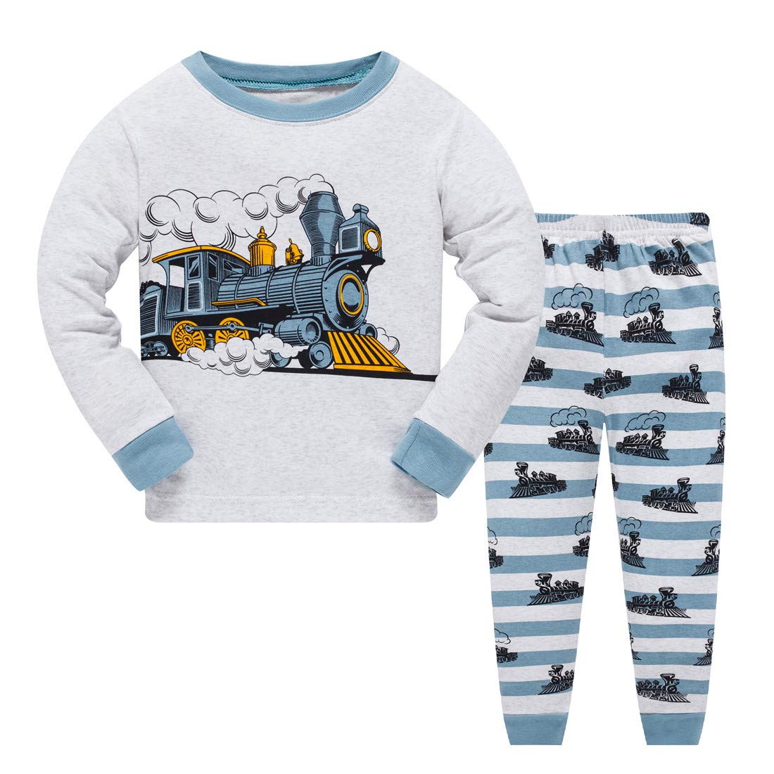 Little Boys Pajamas For Toddler Clothes Set Train Truck Sleepwear Long Sleeve 100% Cotton 2 Piece Kids Pjs Size 6T