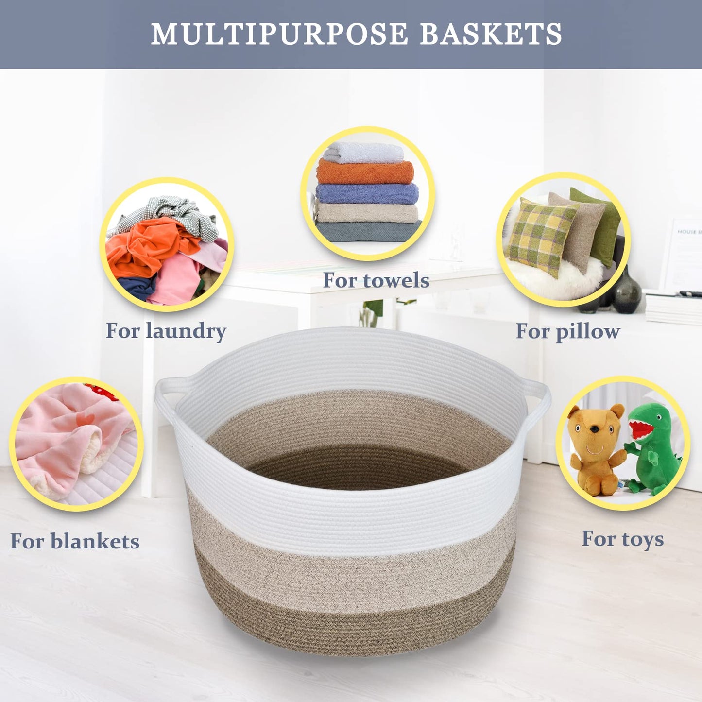 Bosroty Extra Large Blanket Basket 87L, Laundry Basket, Laundry Hamper, Xxxl Storage Basket, Woven Basket, Toy Basket, Clothes B