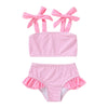Younger Tree Toddler Girls Two Pieces Swimsuit Color Block Stripe Swimwear Summer Beach Bathing Suit 18M-5T(Pink 18-24 Months)