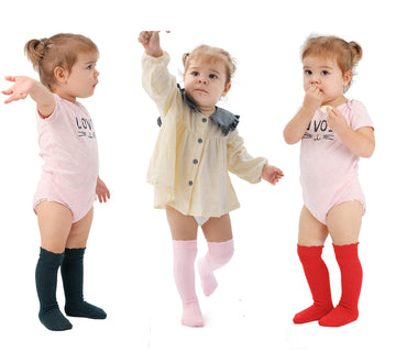 Epeius Baby Girls Uniform Knee High Socks Newborn Infant Boy Tube Ruffled Stockings Baby Long Socks For 1-6 Months,Black/True Wh