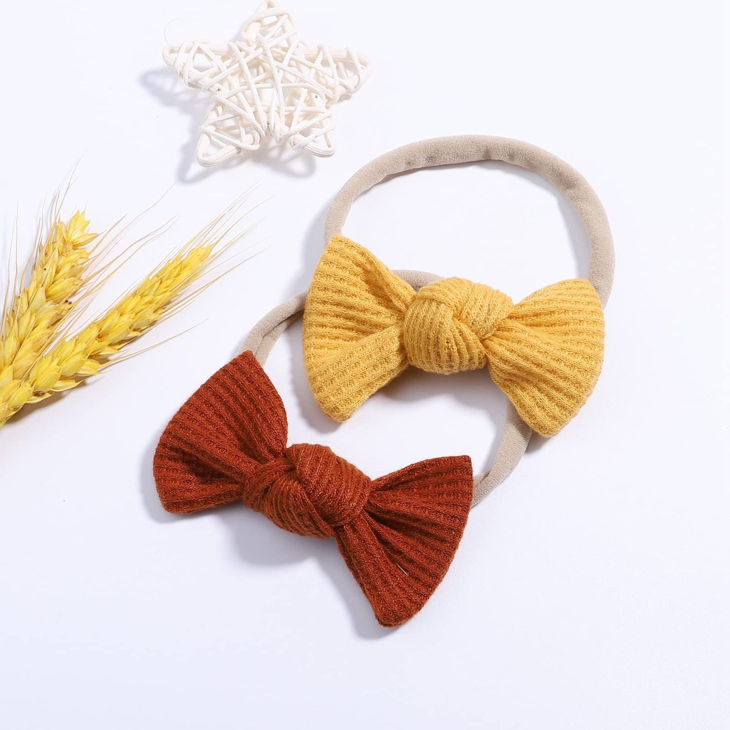 Jollybows 20Pcs 3.2' Baby Girls Waffle Headbands Hair Bows Stretchy Nylon Hairbands For Newborn Infant Toddler Hair Accessories