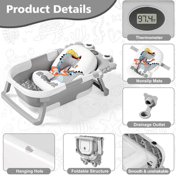 Collapsible Baby Bathtub For Newborns With Thermometer And Soft Floating Cushion Portable And Foldable Travel Baby Boy Bath Tub