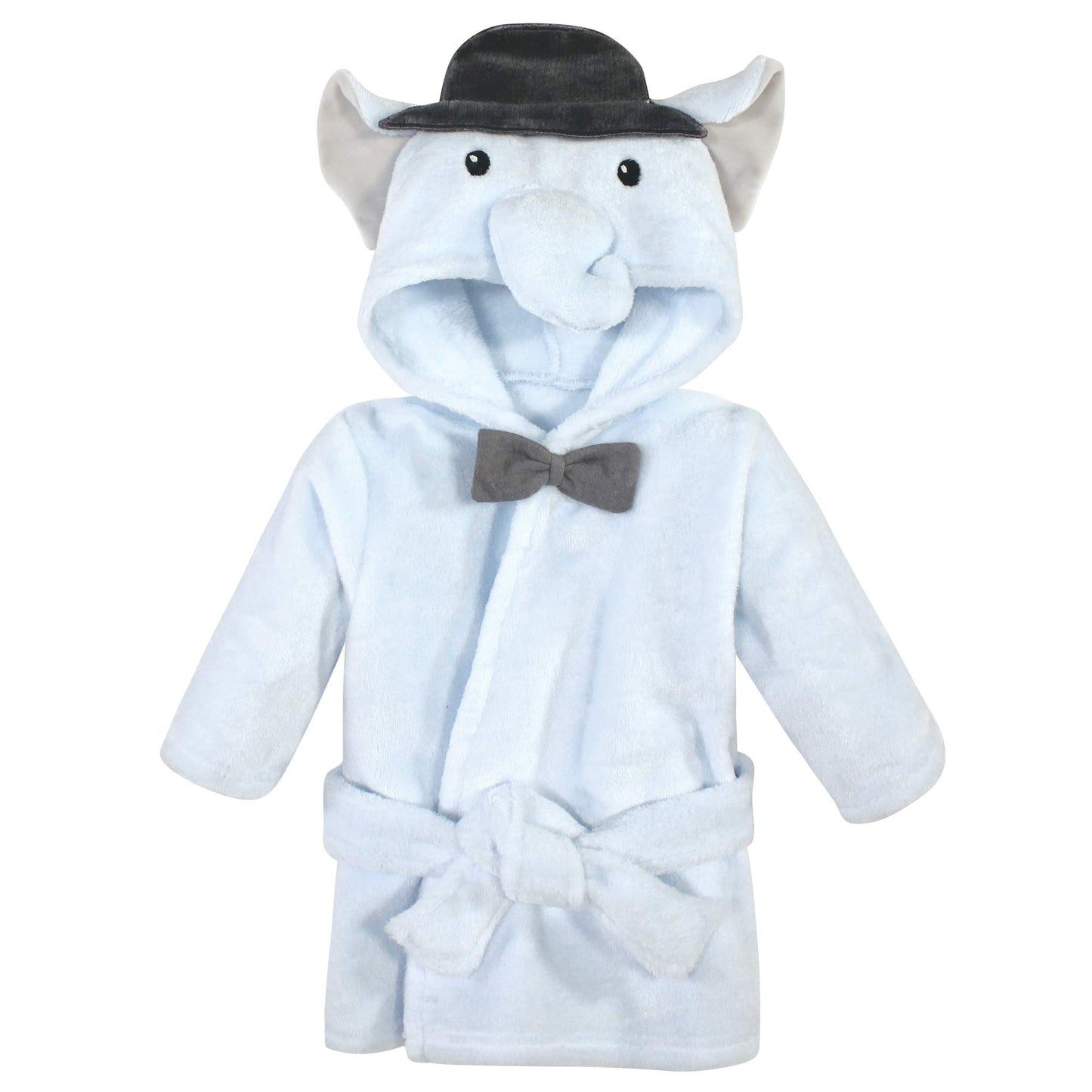 Hudson Baby Unisex Baby Plush Animal Face Bathrobe, Bowtie Elephant, 0-9 Months