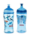 Nuby Printed Kids Pop Up Sipper Water Bottle 12Oz, 2 Count Blue