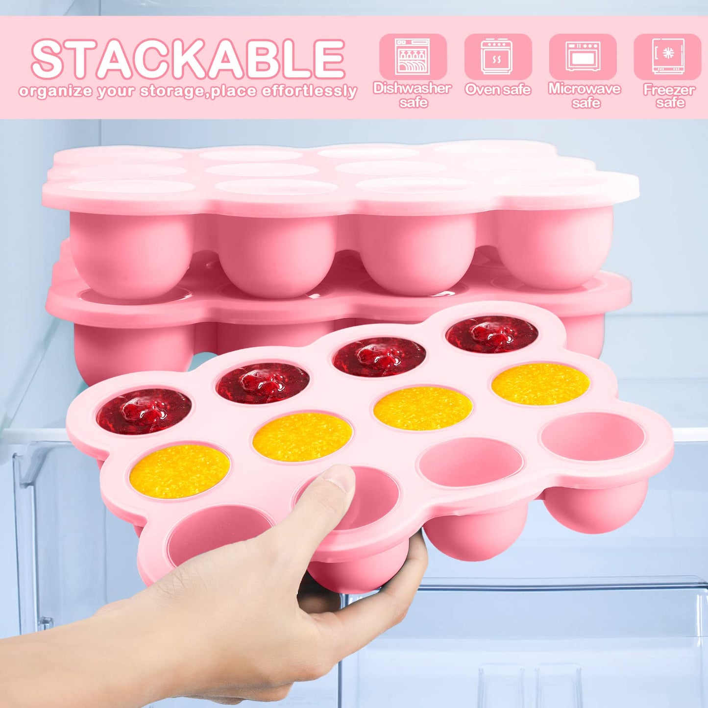 3 Pcs Baby Food Storage Container 12 Cup Silicone Baby Food Freezer Tray With Lid Stackable Reusable Silicone Baby Food Freezer