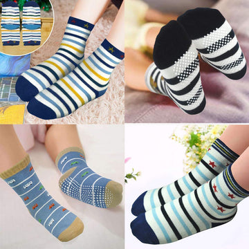 Tphon Non Slip Kids Toddler Socks With Gripper 12 Pairs Anti Skid Boys Girls Socks For Baby Socks For 5-7 Year Children