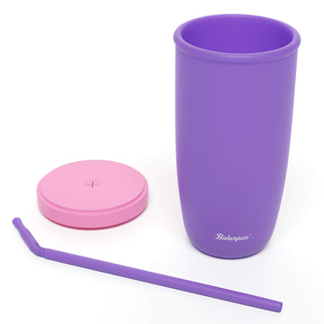 Bakerpan Silicone Straw Cup For Toddlers And Kids, 12 Ounce Silicone Cups With Straw (Purple)
