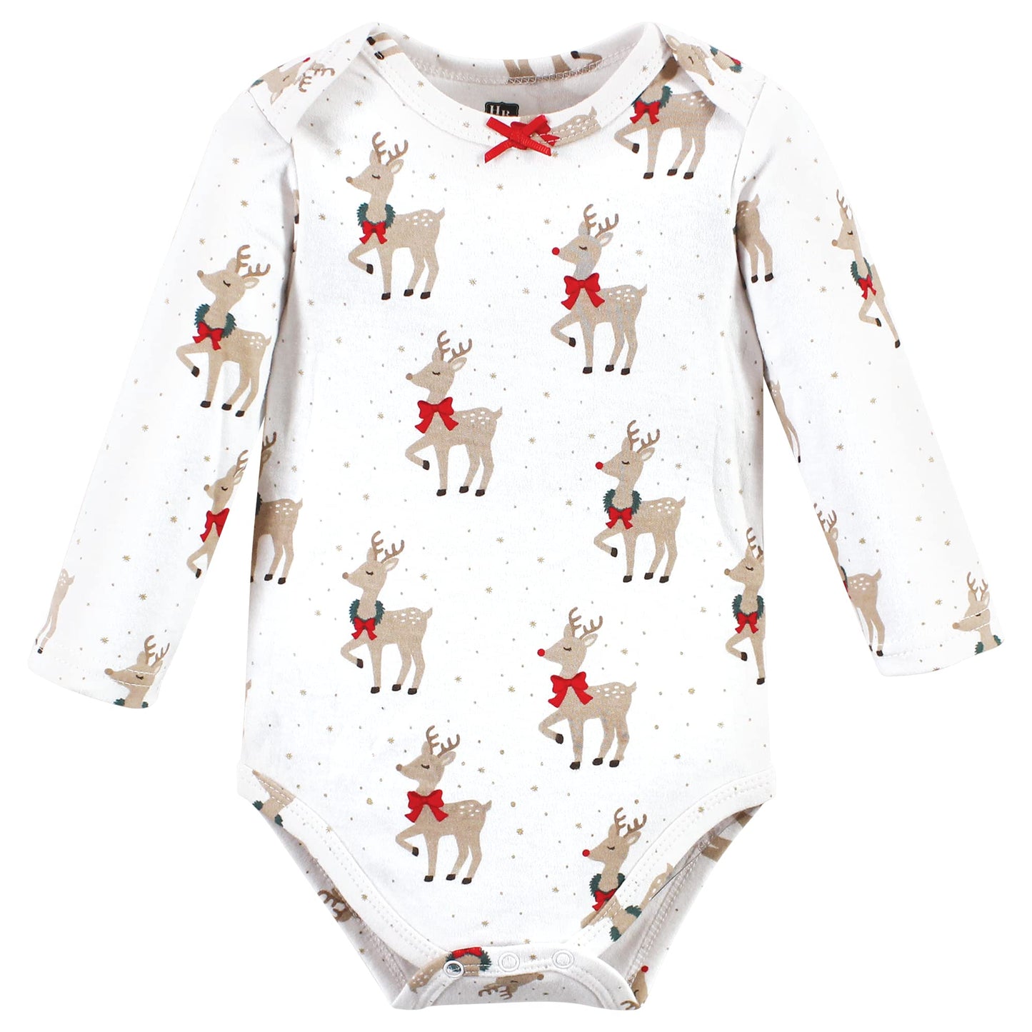 Hudson Baby Unisex Baby Cotton Long-Sleeve Bodysuits, Fancy Rudolph, 9-12 Months