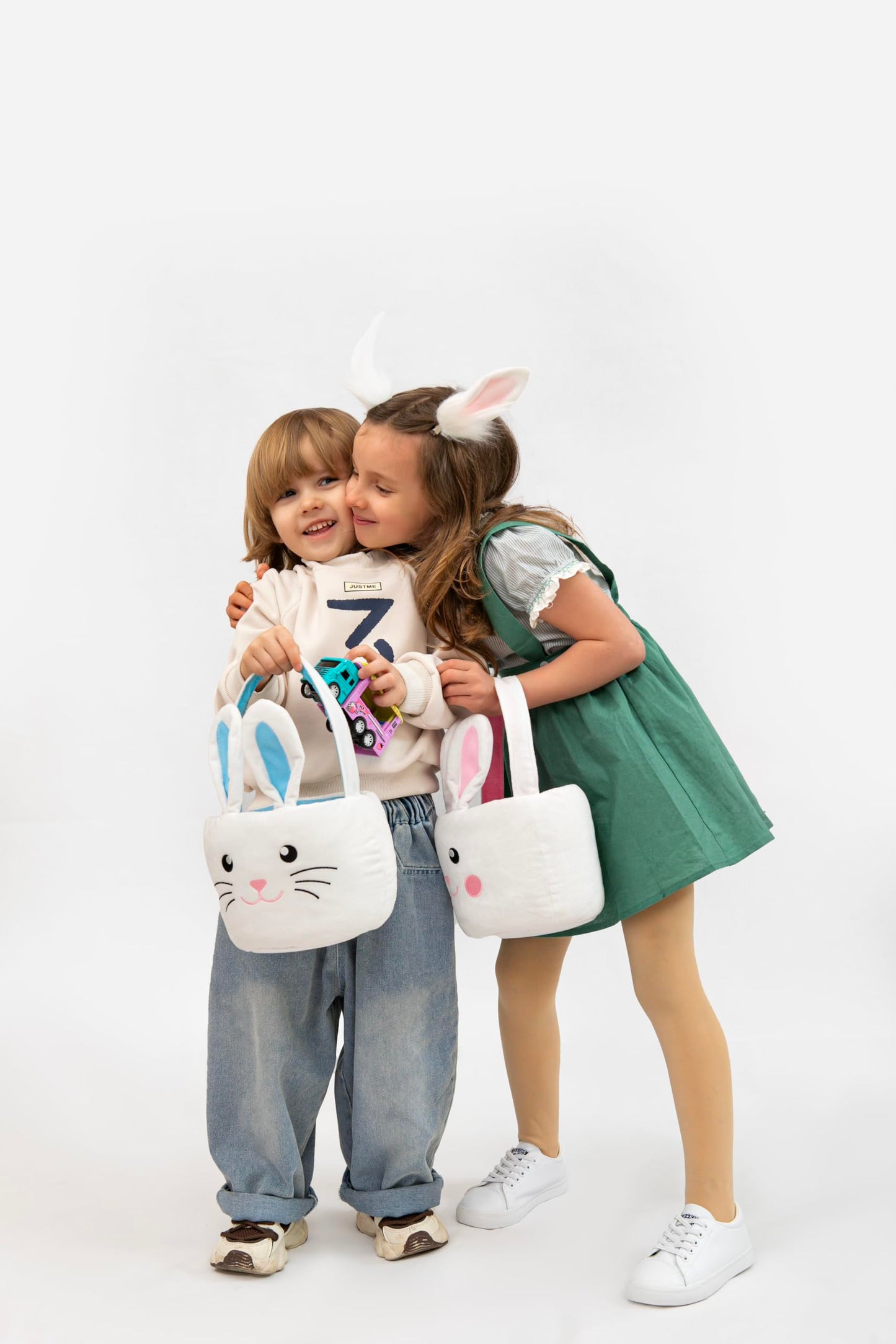 Lofytain Easter Basket Bags,Easter Eggs-Gift Baskets For Kids,Bunny Tote Bag Bucket For Easter Eggs,Toys, Candy,Gifts (Pink)