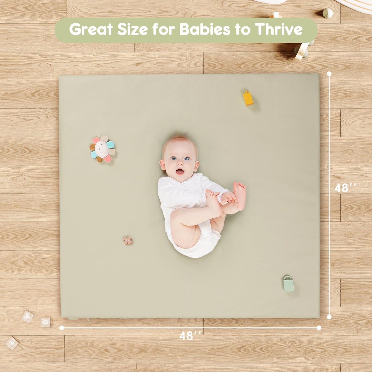 Piikago Padded Baby Play Mat, Super Soft Vegan Leather Baby Floor Play Mat, 48X48 Non-Slip Thick Foam Cushioned Play Mat For Bab