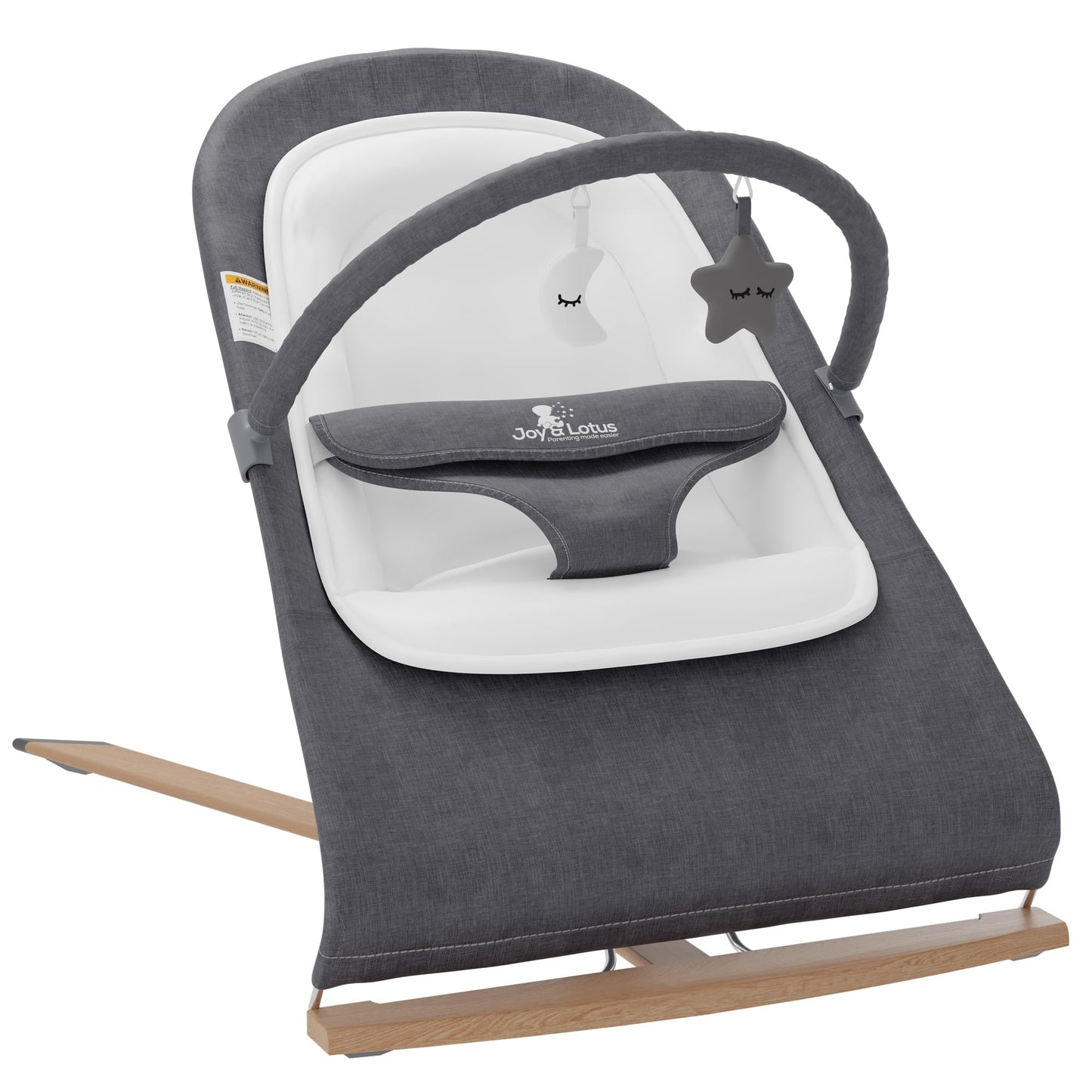 Baby Bouncer with Elegant Wood Accents, Bouncer Seat for Infants, Portable Infant Bouncer with Inner Mattress & Travel Bag
