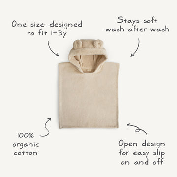 Mushie Poncho Towel For Toddlers And Kids (Fog) | Organic Terry Cotton | Ages 1-3 Years