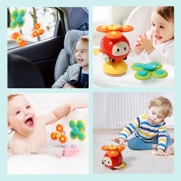 3Pcs Suction Cup Spinner Toy For Baby High Chair Toys 6-12-18,Baby Toys 6 To 12 Months Infant Helicopter Spinning Bath Toys Mont