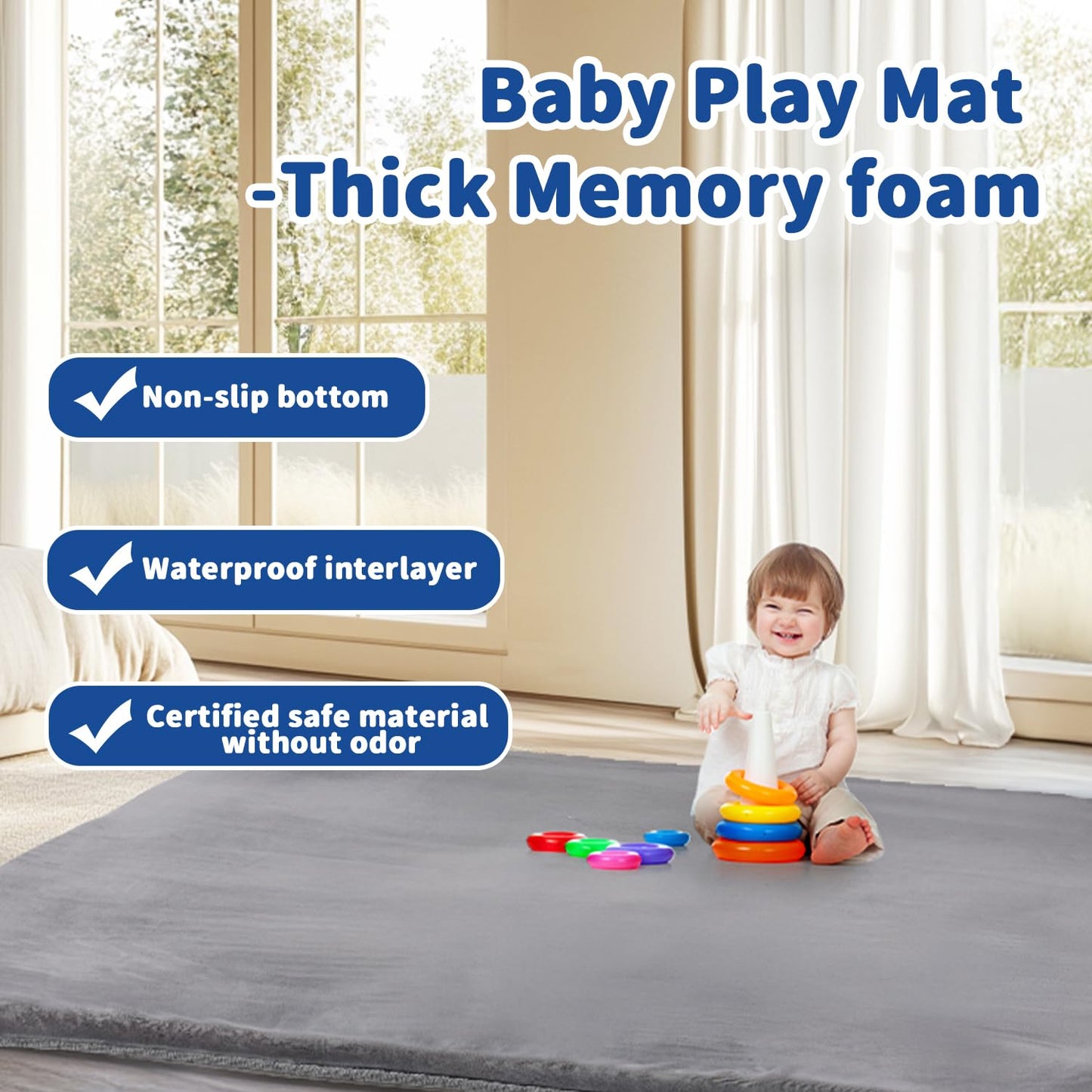 Babyally Baby Play Mat 50' X 50',Premium Thick Foam Crawling Mat,Thicken Soft Baby Play Mats For Floor,Non-Slip Cushioned Baby