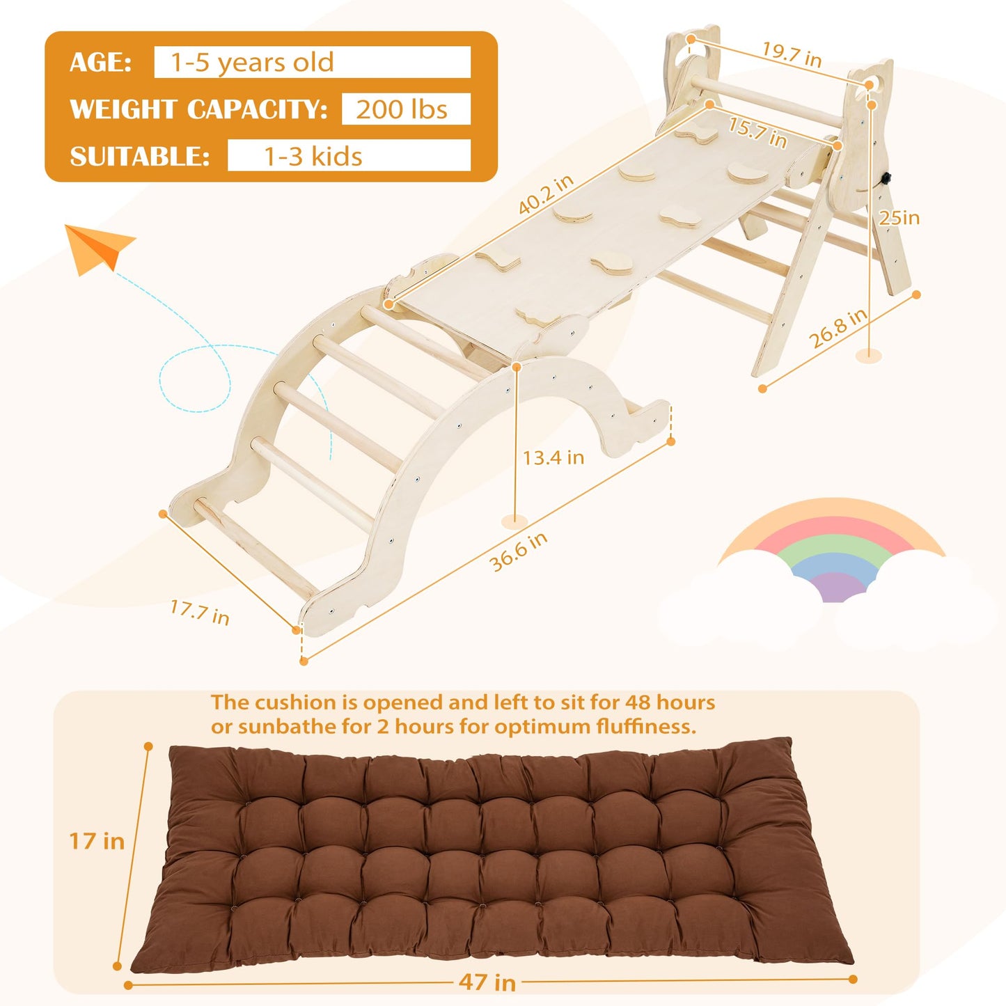 Neocozy Pikler Triangle Set With Cushion, Arch And Slide, Toddler Climbing Toys Indoor Playground, Montessori Climbing Set, Indo