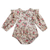 Infant Baby Girl Twins Long Sleeve Ruffles Romper Bodysuit Outfit Clothes (12-18 Months, Floral)