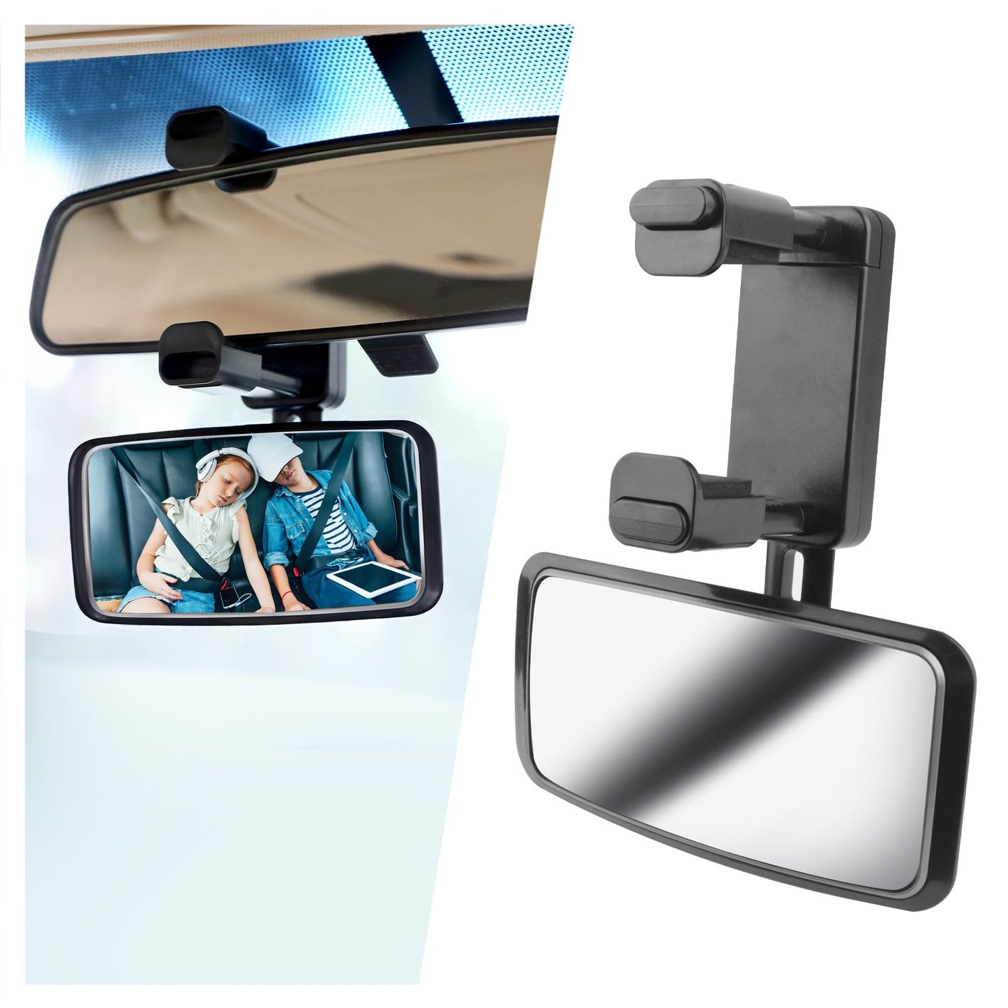 360 Curved Baby Car Mirror without Dead Angle,Clip on Car Seat Mirror for Baby Rear Facing Clips Onto Rearview Mirror,Adjustable
