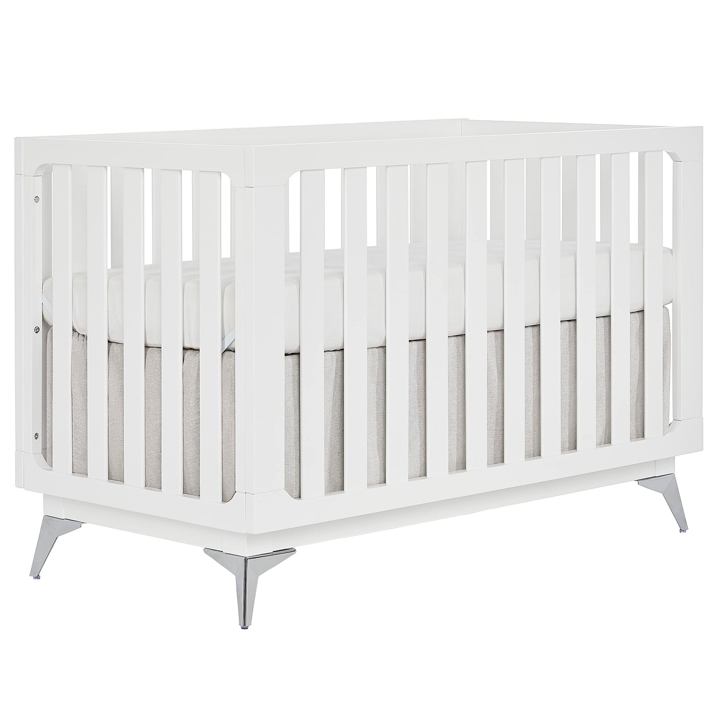 SweetPea Baby Dream On Me Ultra Modern 4-in-1 Convertible Crib in White, Greenguard Gold Certified, 3 Mattress Height Settings,