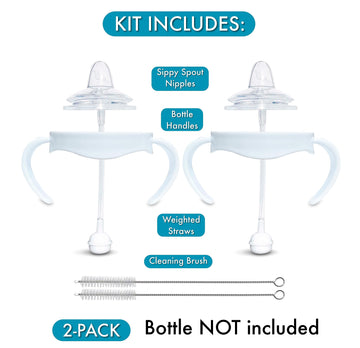 Straw Cup Conversion Kit For Philips Avent Natural Baby Bottle 2-Count | Soft Silicone Straw Top Nipples, Weighted Any Angle Str