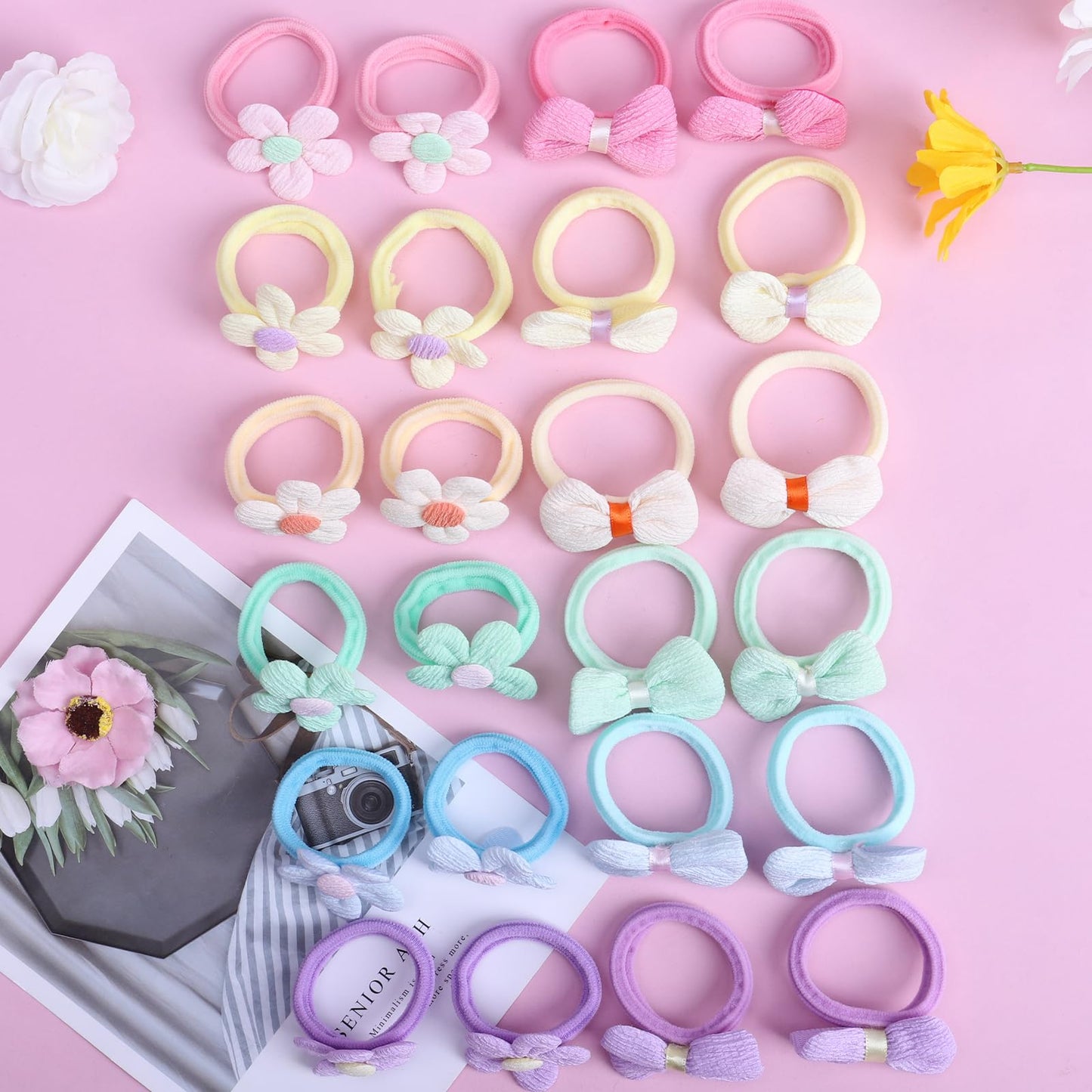 Taangthose 24 Pcs Toddler Hair Ties For Girls, Baby Hair Tie Cute Flower Elastic Scrunchies, Seamless Ponytail Holders, Little G
