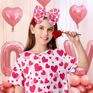 Yanjie Valentines Bows - Red Nylon Handmade Newborn Heart Headbands For Girls, Toddlers, And Infants