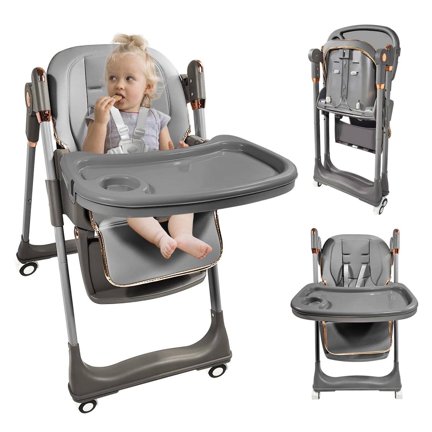 High Chairs for Babies and Toddlers with 360 Degree Rotatable Wheels