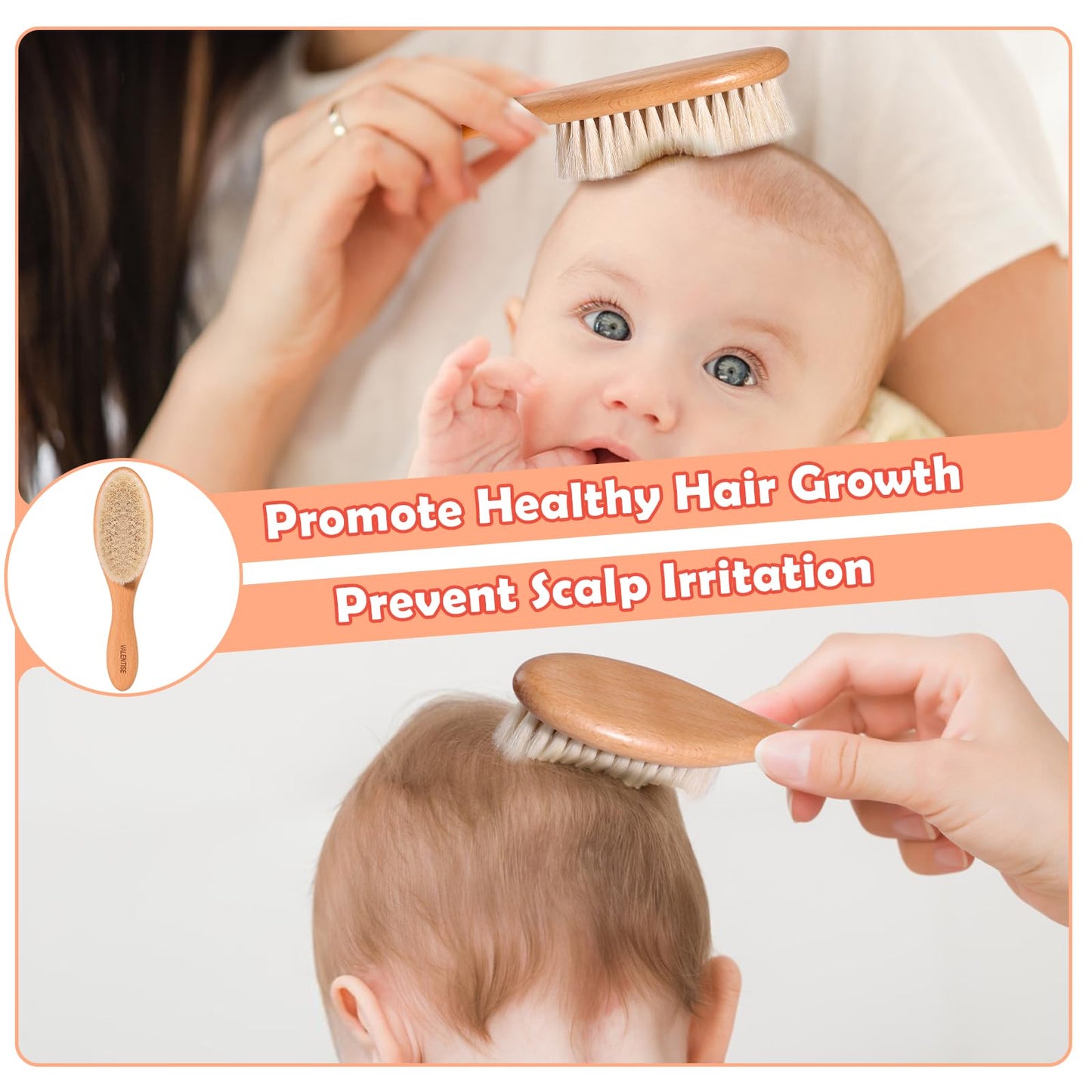 Valentise Baby Hair Bush And Comb Set,Baby Hair Brush With Soft Goat Bristle And Wood Comb Set,Wooden Baby Brush Set For Newborn