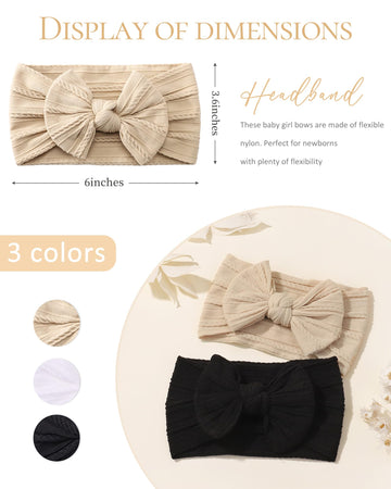 Jollybows Baby Girl Headband Bows Nylon Head Wraps Newborn Hairbands Infant Toddler Hair Bow (6- Black White Khaki)