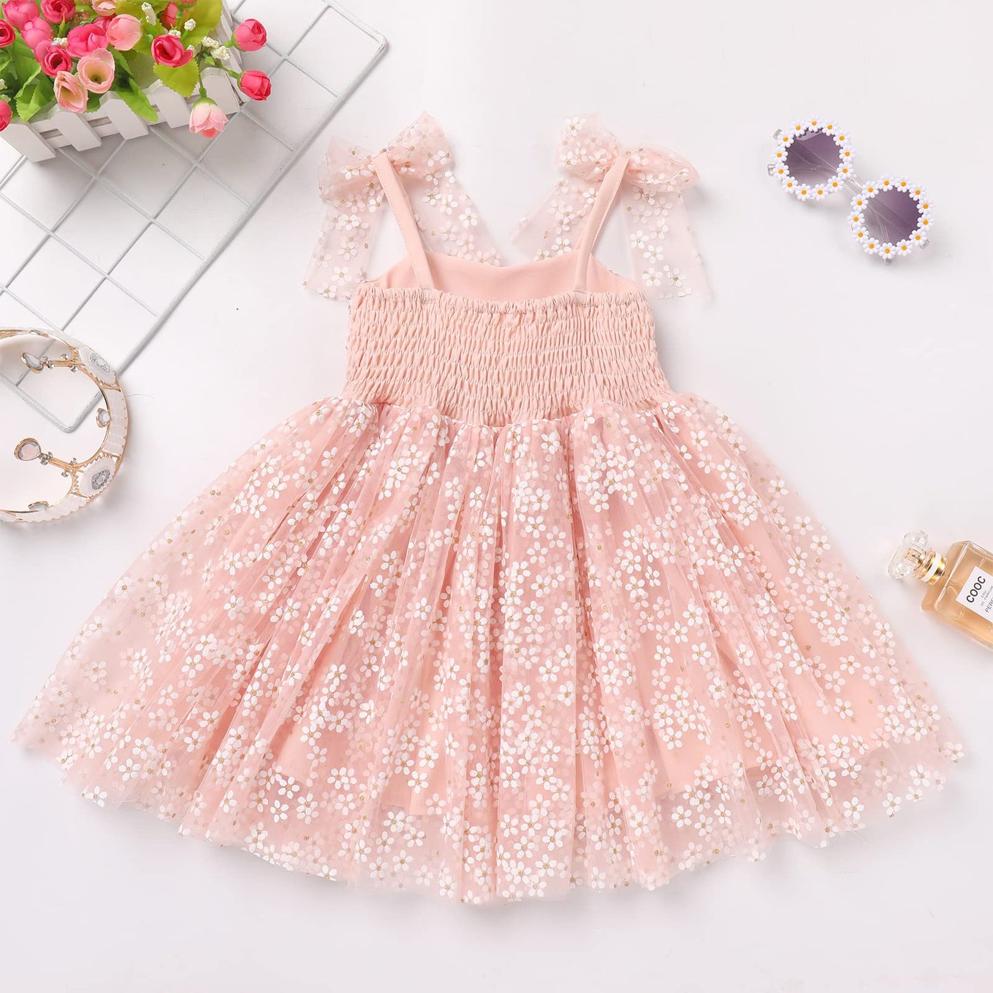 1St Birthday Girl Dress Outfit Baby Boho Floral Tulle Dress Sleeveless Spaghetti Straps Princess Tutu Dress Toddler Cake Smash P